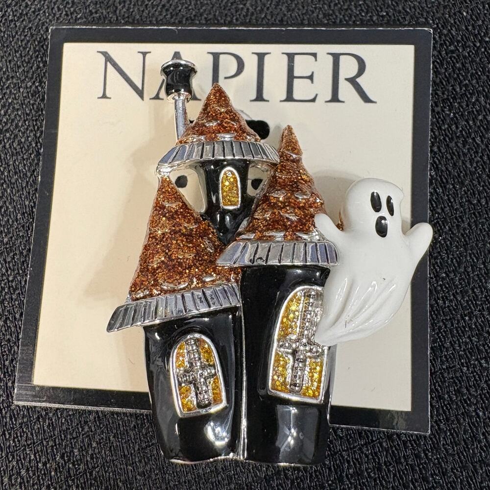 Napier Halloween Haunted House & Ghost Brooch Pin NWT
